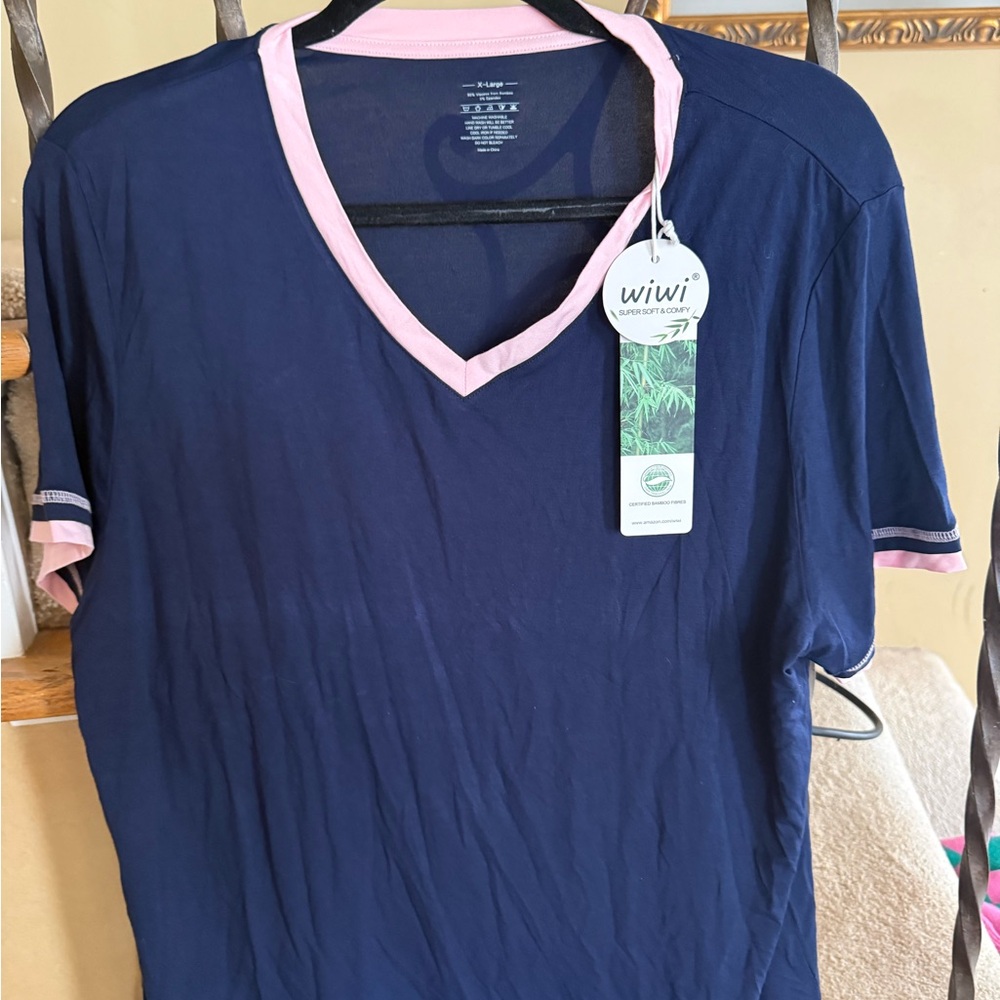 Women's Navy and Pink Pajama Top